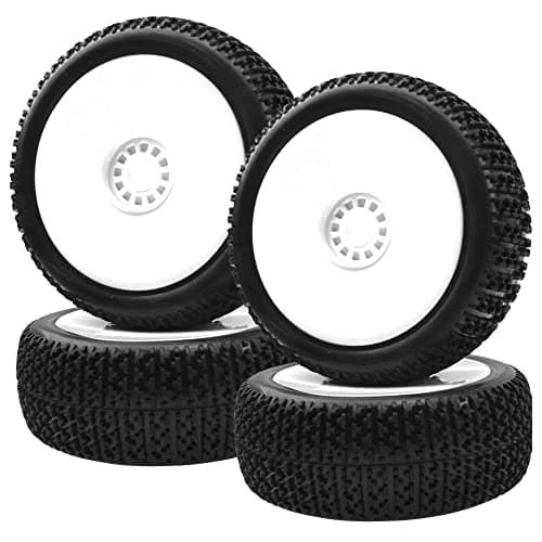 ShareGoo OD 452 18 RC Buggy Rubber Tires Tyre wPlastic Rim 17mm Hex Compatible with Arrma Kyosho Exceed RC Traxxas Redcat HSP HPI 18 Scale Off Road Car Buggy White