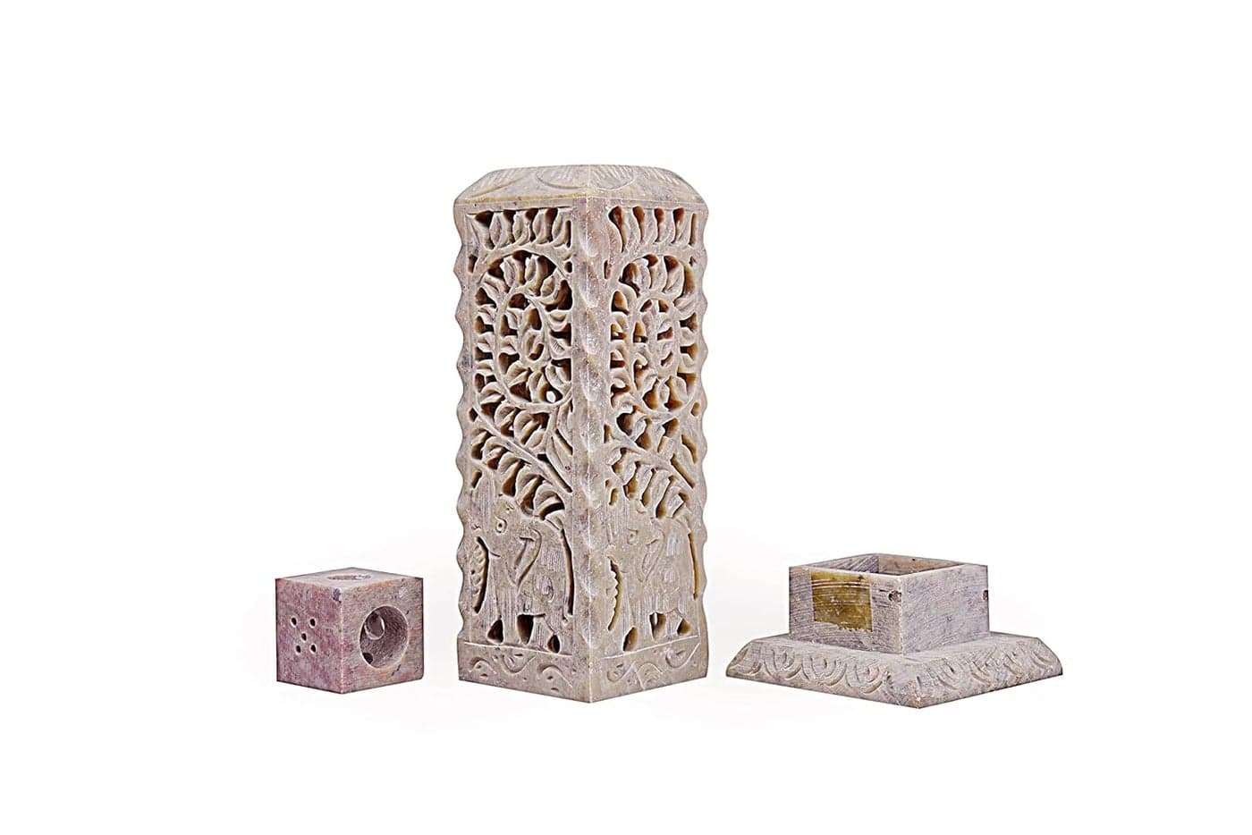 IYBHandcrafted Elephant Carving Soapstone Marble Incense Agarbati Stand Holder for Puja
