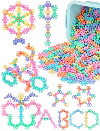 Macaron Color Interlocking Building Blocks Set 600pcs Snowflake Shape Plastic Construction Toys in 6 Pastel Colors with Storage Box Educational STEM Blocks for Kids Creative Play Macaron Colors