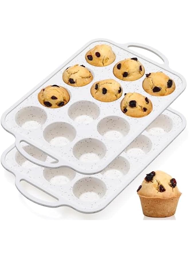 Silicone Muffin Pan, Metal Reinforced Frame Mini Cupcake Pan Easy to Move 12 Cups for Baking Nonstick Small Muffin Tin
