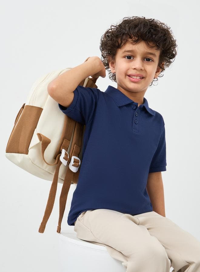 Boys Navy Blue Solid Cotton Polo T-Shirt