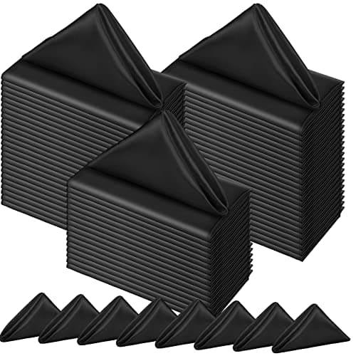 150 Pcs Satin Napkin Bulk 17 x 17 Inch Square Silk Table Napkin Soft Dinner Napkins Decor Elegant Satin Weddings Party Napkin for Wedding Parties Banquet Restaurant Decoration Supplies Black