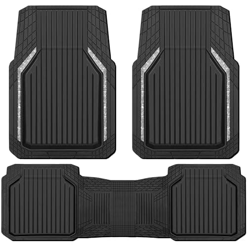 CAR PASS Glitter Heavy Duty Rubber Floor Mats for Car Waterproof Liner Deep Dish Bling Car Mats Full Sets Universal Trim to Fit for SUV Truck Sedans Vans All Weather Floor Mats Silver Sparkly