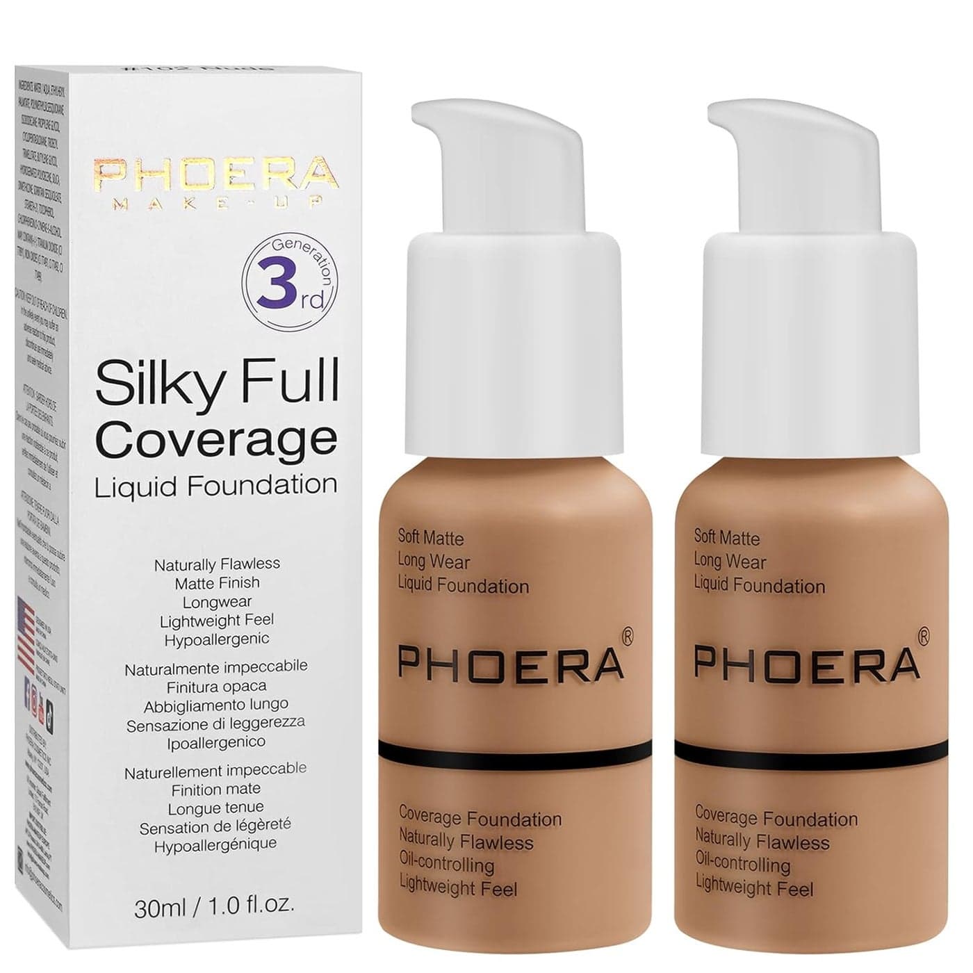 PHOERA Foundation PHOERA Matte Liquid FoundationPHOERA Makeup for Women PHOERA Foundation Full Coverage Concealer 30ml 24HR Matte Oil Control Concealer 106 Warm Sun2