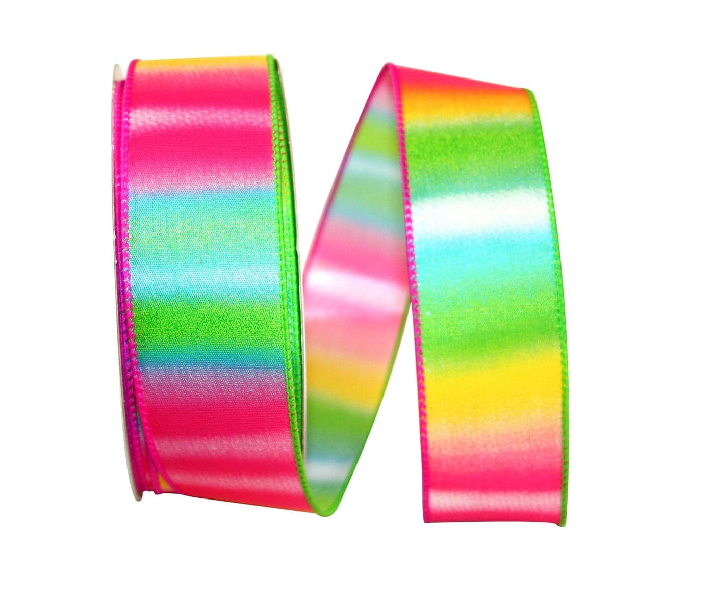 Reliant Ribbon Rainbow Railroad Stripe Wired Edge Ribbon 112 Inch X 20 Yards Multi