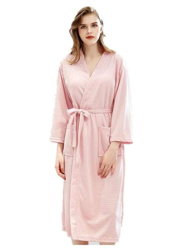2pcs Women Bathrobe Waffle Weave Lightweight Kimono Spa for Lady, Pink, 60-80kg