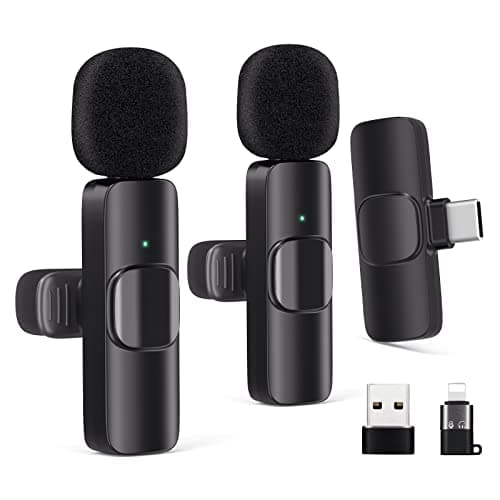 Wireless Lavalier Microphone for Android/iPhone/Computer/Laptop, Wireless Mic for iPhone 13 14 15 16 17 with Noise Reduction Chip, Mini Microphone for Recording Podcast YouTube, TikTok(2 Pack)
