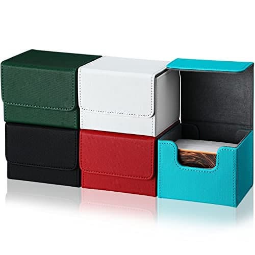 Weewooday 5 Pcs Leather Deck Card Boxes Large Size Deck Game Holder Storage Box Fit 100 Plus Sleeved Cards Compatible with MTG TCG 5 Colors