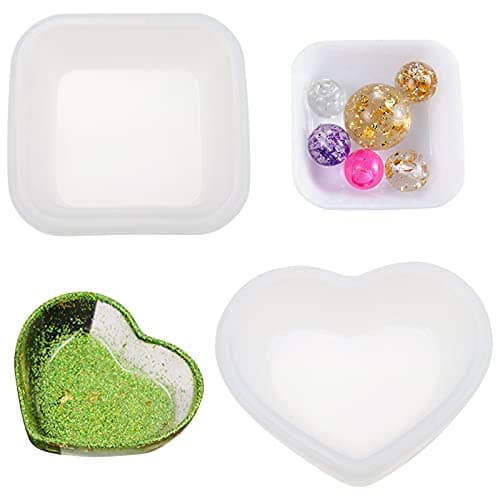 2 Pack Heart Shape Small Storage Box Resin MoldSquare Shape Jewelry Mini Bowl Silicone Mold Cute Decorative Dish Containers Epoxy Casting Mold for Small Items Crafts Jewelry Art
