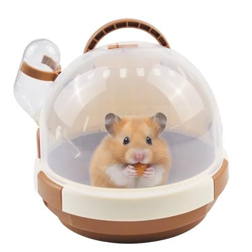 MUYG Hamster Carrier Cage Portable Cages Small Animals Carry Travel Case with Water Bottle Plastic Breathable Guinea Pig Outgoing Cage for Dwarf Hamster Ferret Chinchillas Hedgehog (Brown)