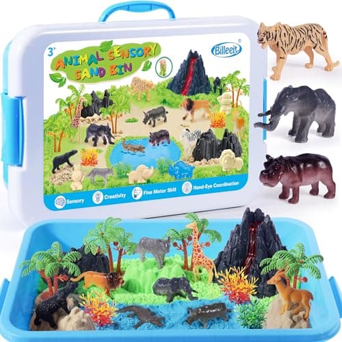 Billeeit Animal Sensory Bin Sand Toy Play Sand Kit wlid and 22lbs Moldable Sensory Sand Molds Tools Map Set 35pcs Total Fun Gifts for Kids 3