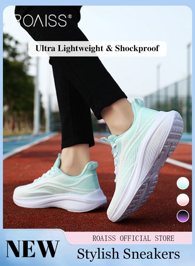 Women Stylish Low Top Sneakers, Lightweight Breathable Trainers for Ladies, Lace up Non Slip Sports Shoes, Shock Absorbing Athletic Shoes with Soft Lining, Suitable for Daily Wear, Running and Outdoor Activities