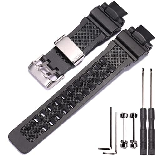 MCXGL Resin Strap Compatible with Casio GA-1000 GW-A1000 GW-A1100 G-1400 Men's Sports Waterproof Rubber Watch Band Stainless Steel Loop Replacement Bracelet