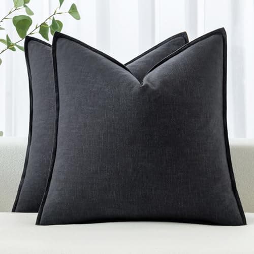 MIULEE Decorative Linen Euro Sham Pillow Covers 24x24 Dark Gray Boho Farmhouse Neutral Couch Throw Pillows for Bed Pack of 2 Accent Modern Pillowcase Sofa Livingroom Home Decor