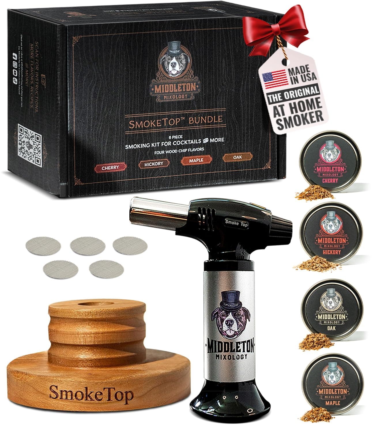 SmokeTop Cocktail Smoker Kit and Torch with Cherry, Hickory, Maple, and Oak Wood Chips - Cocktail Smoker Kit & Chips for Old Fashioned Cocktails, Whiskey, & Bourbon - NO Butane Included