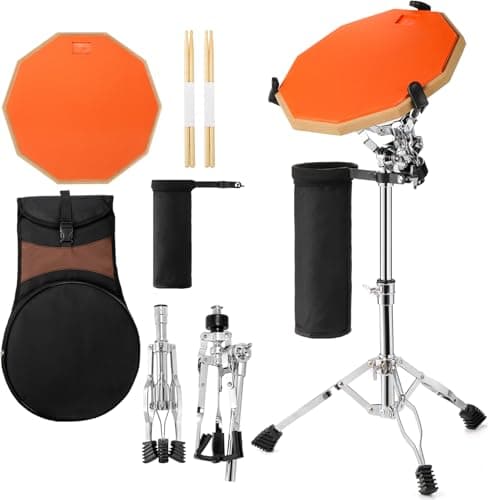 YOUEON Drum Stand with Practice Pad Set - 12" Double Side Silent Drum Pad with Drumsticks, Drumstick Holder and Carry Case, Fits 10''-14'' Drum & Pad, Drum Practice Pad Kit for Adults, Beginners