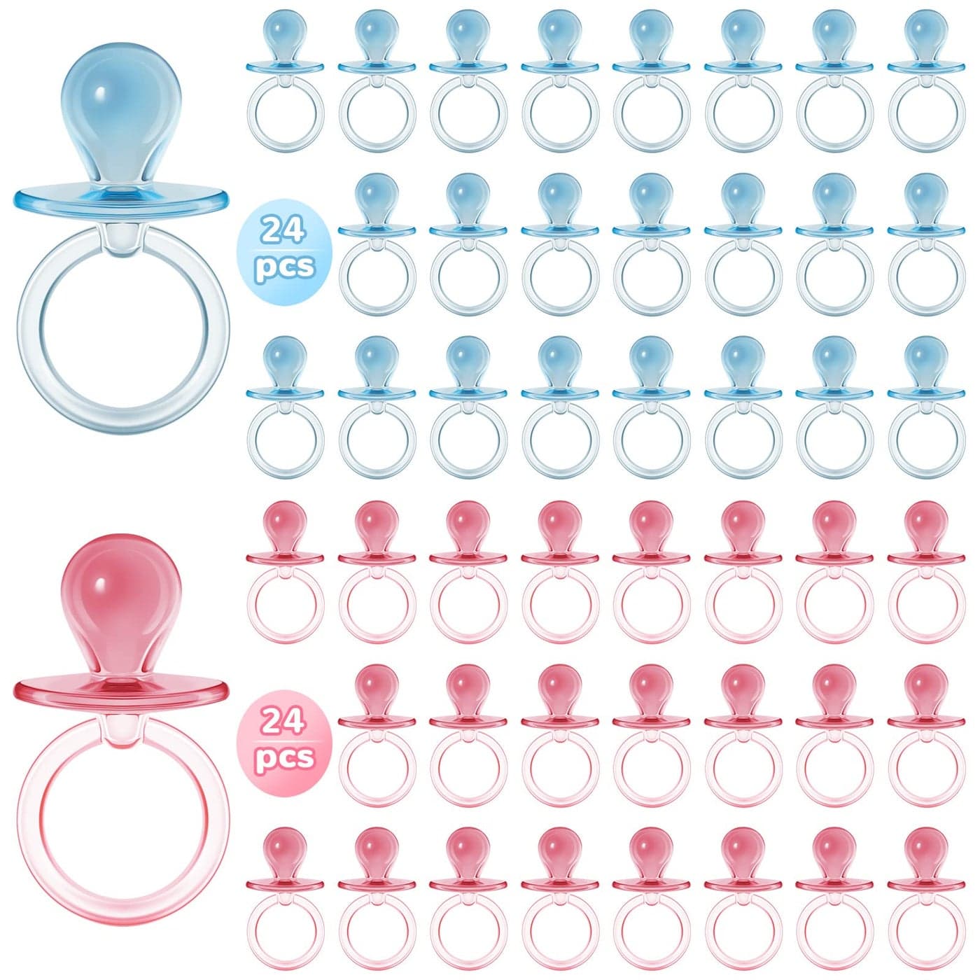 Jetec 48 Pieces 25 Inch Acrylic Baby Pacifiers Gender Reveal Party Decorations for DIY Baby Shower Birthday Party FavorsBlue Pink