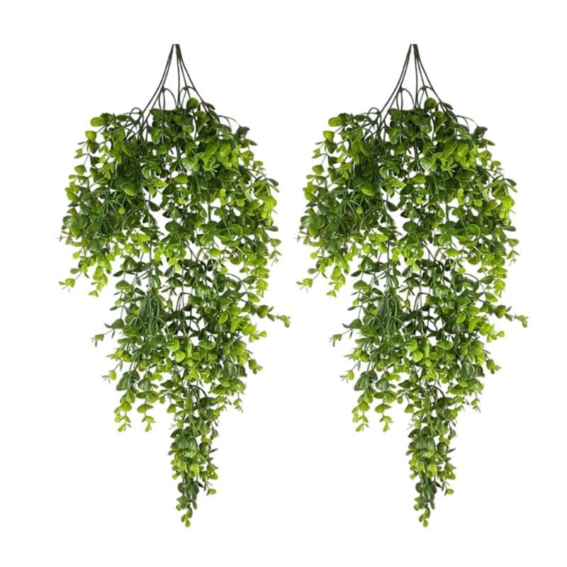 Ekhasa Nostrae Eucalyptus Leaves Hanging Artificial Plants (Set of 2) | Ivy Gardens Artificial Hanging Plants for Decor | Falling Creepers Climbers Green Fake Vines for Pots (Eucalyptus Strings)