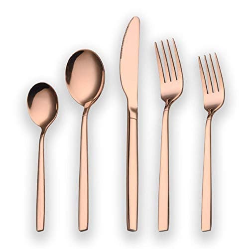 Berglander 20 Piece Titanium Rose Gold Plated Stainless Steel Flatware Set, 20 Pieces Silverware Set, Copper Color Cutlery Sets, Service for 4 (shiny Copper)