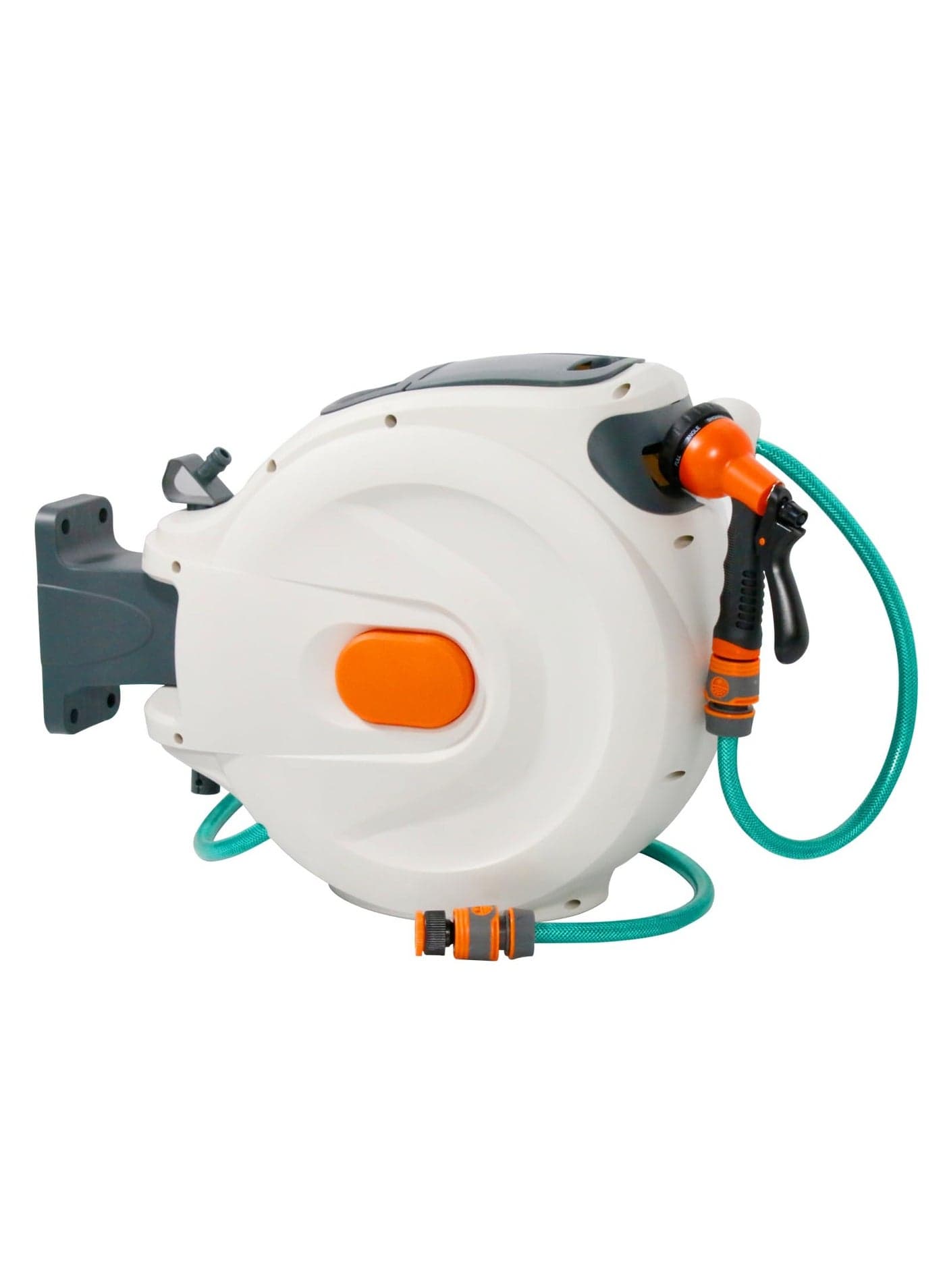 20m Retractable Hose Reel Outdoor Garden Hose Reel Wall Mounted Hose Reel Heavy Duty with Multifunctional Sprayer Nozzle, Any Length Lock, Slow Return System