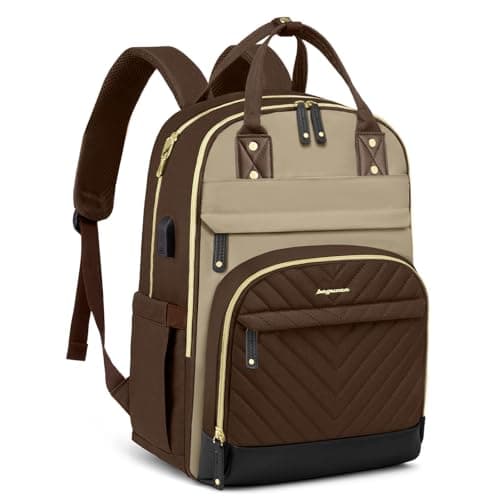 Laptop Backpack for Women Work Bag - 15.6 inch Travel Backpack Purse with USB Charger College Bookbag Waterproof Cute Casual Daypack Fashion Business Computer Backpacks for Teacher Nurse Brown Khaki