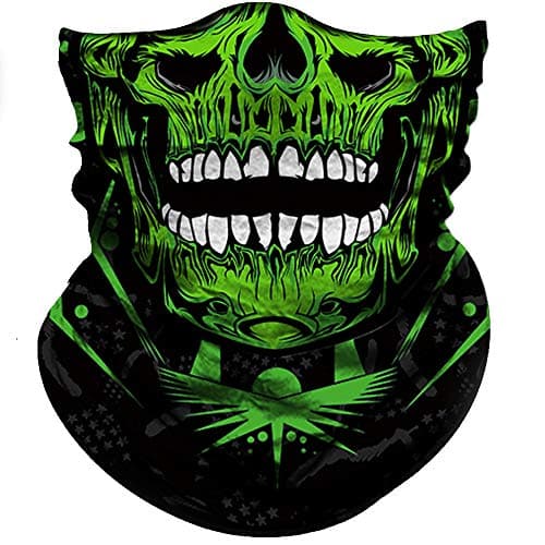 Obacle Skull Face Mask 3D Tube Mask with Seamless Durable Bandana Skeleton Design for Motorcycle Bike Riding Cycling Skull Green with White Teeth Open Mouth