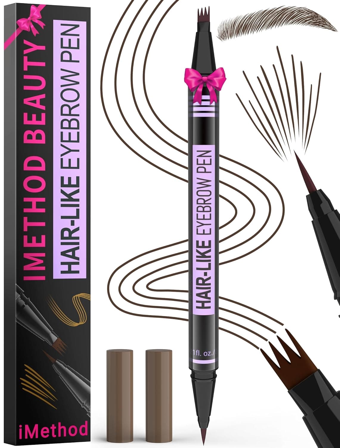 iMethod Eyebrow Pen Eyebrow Pencil Magic 2in1 Eye Brow Pencils for Women with 4ForkTip and Precise BrushTip Create Natural HairLike Brows Last All Day Microblading Eyebrow Pen Dark Brown