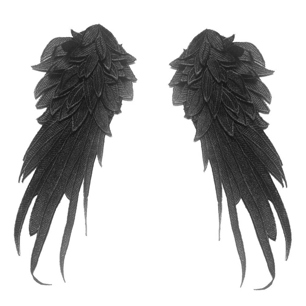 ZALALAA 1 Pair Black Gothic Embroidered Angel Wings Patches 2713 cm 10651 inch