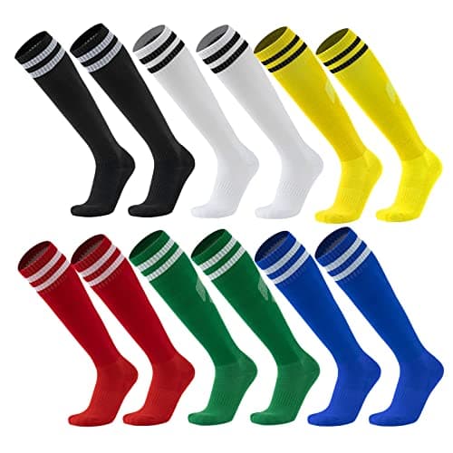 Ultrafun 6 Pairs Soccer Socks Color Stretchy Compression Knee High Tube Football Athletic Socks for Men Women Teens (6Pairs-Multicolor)