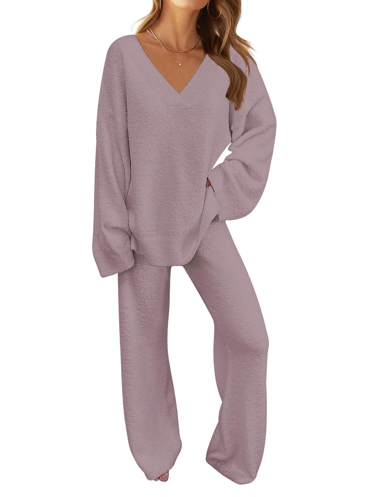 MEROKEETY Womens Lounge Sets 2025 Fall Fashion 2 Piece Outfits Sweater Pajama Set Fuzzy Loungewear Matching Winter ClothesTaroS