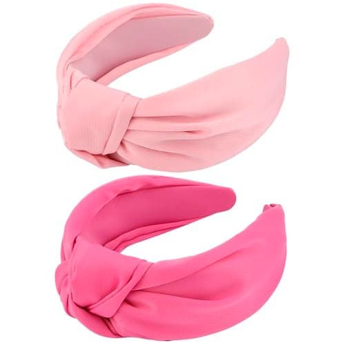 VELSCRUN Headbands 2 Pcs Wide Knotted Hairbands for Women in Pink and Red Satin Hair Accessories for Washing Face Hairbands for Women Hairband Gifts for Women Gilrs