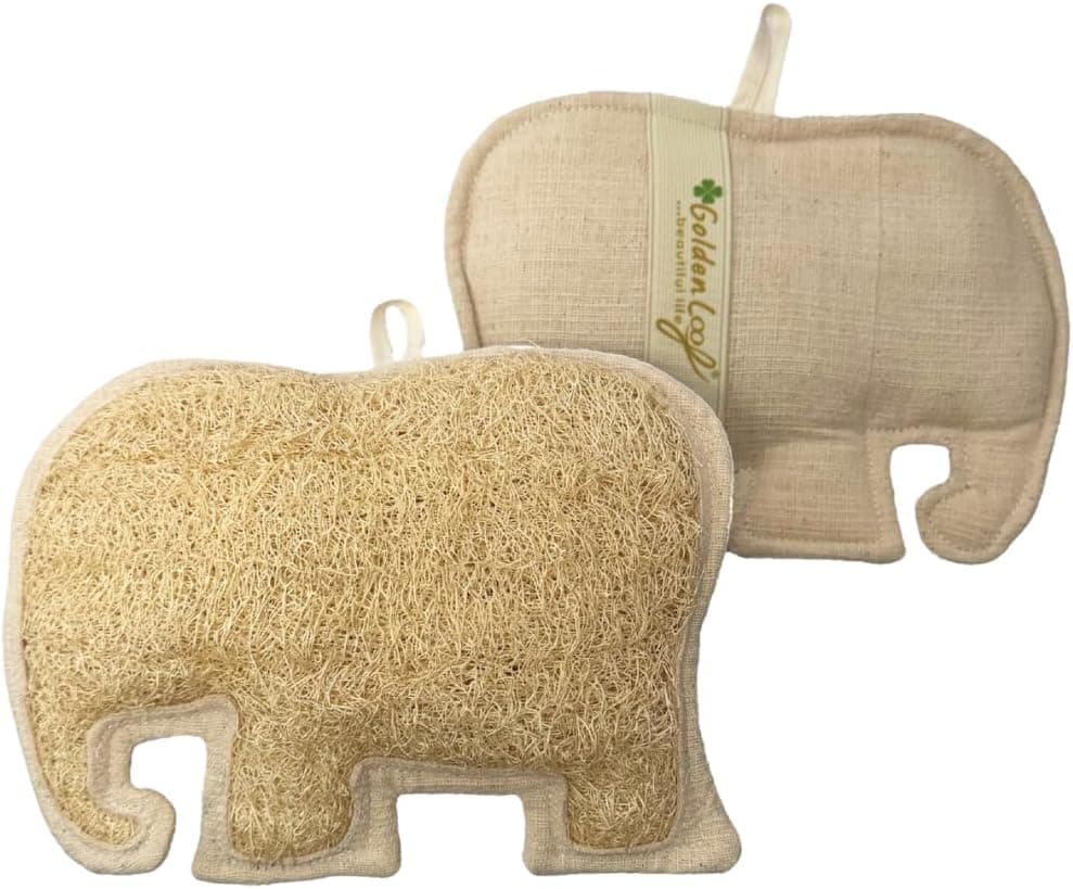 Golden Loof Large Loofah Body Scrubber Elephant Shape Size 75 x 525 1 Count Ozone Infrared Sterilized Premium Natural Exfoliator Loofah for Man and Woman