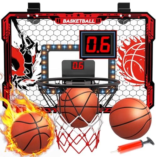 OZMI Over The Door Basketball Hoop Indoor for Kids Mini Basketball Hoop with Balls LightsSound LED Scoreboard2 ModesDoor Hanging Bedroom Toys Gifts for 35 6 7 8 9 10 11 1214 15 Year Old Boys