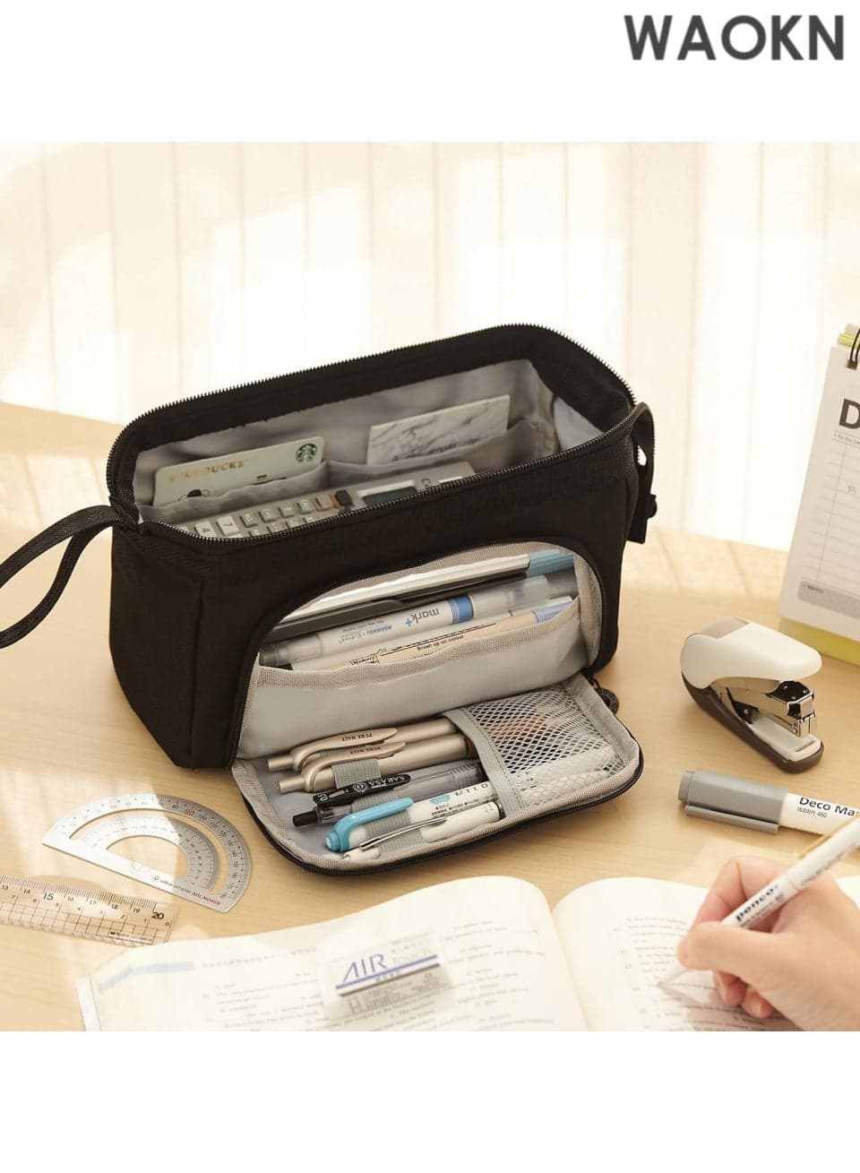 Premium Large Capacity Pencil Case – Extra Spacious Multi-Compartment Pen Pouch Organizer for School, College, Office & Travel – Stylish Durable Zippered Holder for Pens, Markers, Cosmetics, Art Supplies – Ideal Gift for Students, Teens, Boys, Girls, Men & Women (Black)