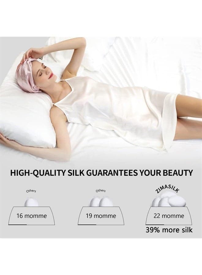 22 Momme 100% Mulberry Silk Sleep Cap for Women Hair Care,Natural Silk Night Bonnet with Elastic Stay On Head (1Pc, PINK)
