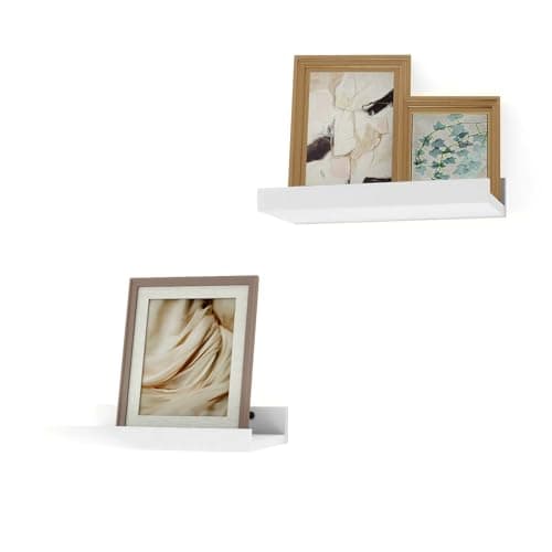 Solrot Small White Floating Shelves for Wall Decor, Wall Mounted Wood Shelf for Bedroom, Living Room, Bathroom, Kitchen, Nursery, Display Picture Ledge Shelf with Lip Set of 2-8 Inches, White