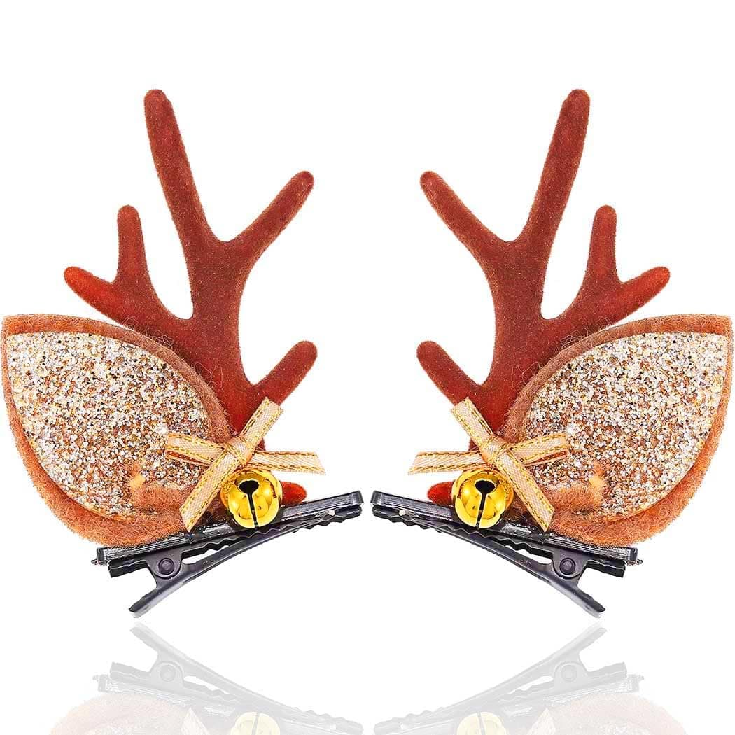 BARTOSI Christmas Reindeer Antlers Hair Clips Deer Antler Hair Clip Xmas Hairpin Christmas Holiday Hair Accessories for Women and Girls Pack of 2