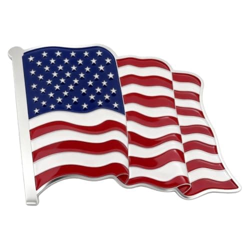 Waving American Flag Car Emblem Metal 3D USA Flag Badge with 3M Adhesive Patriotic Decal for Car Truck Window Door Toolbox or Home Decor Silver Single