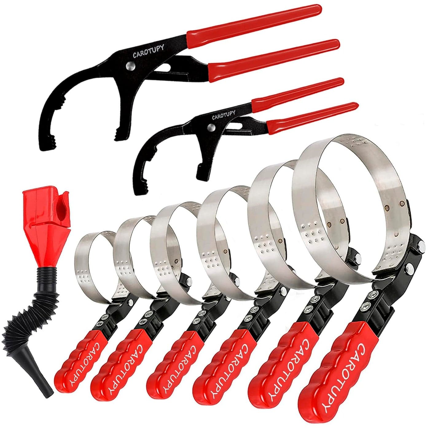 CAROTUPY 9pcs Oil Filter Wrench Set 9 and 12 Oil Filter Pliers with Oil Snap Funnel for Automotive Oil Change Adjustable Oil Filter Removal Tool From 134 to 6