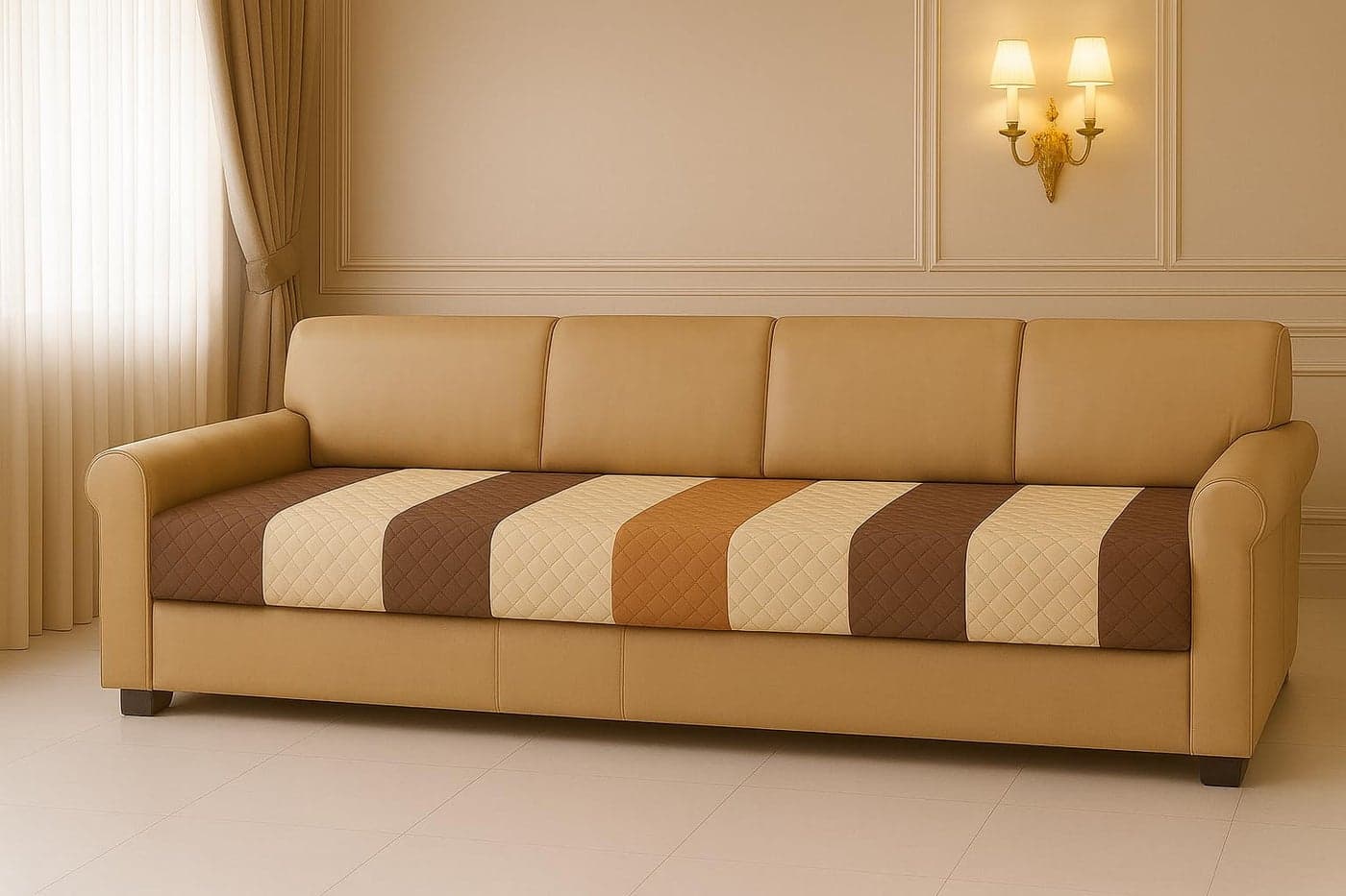 Kingly Tariff Brown Stripes Quilted Velvet Sofa Cover - 4-Seater - rich brown palette - Soft Quilted Velvet - Indian Size Fit - Premium Touch - Anti-Slip Backing - Pet and Child Friendly - Couch Cover