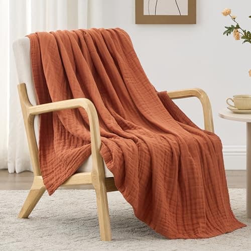 Love's cabin 6 Layer 100% Cotton Muslin Blanket, 50"x60" Throw Muslin Blanket for Couch Bed, Orange Muslin Throw Blanket, Lightweight and Breathable Cotton Gauze for Adult