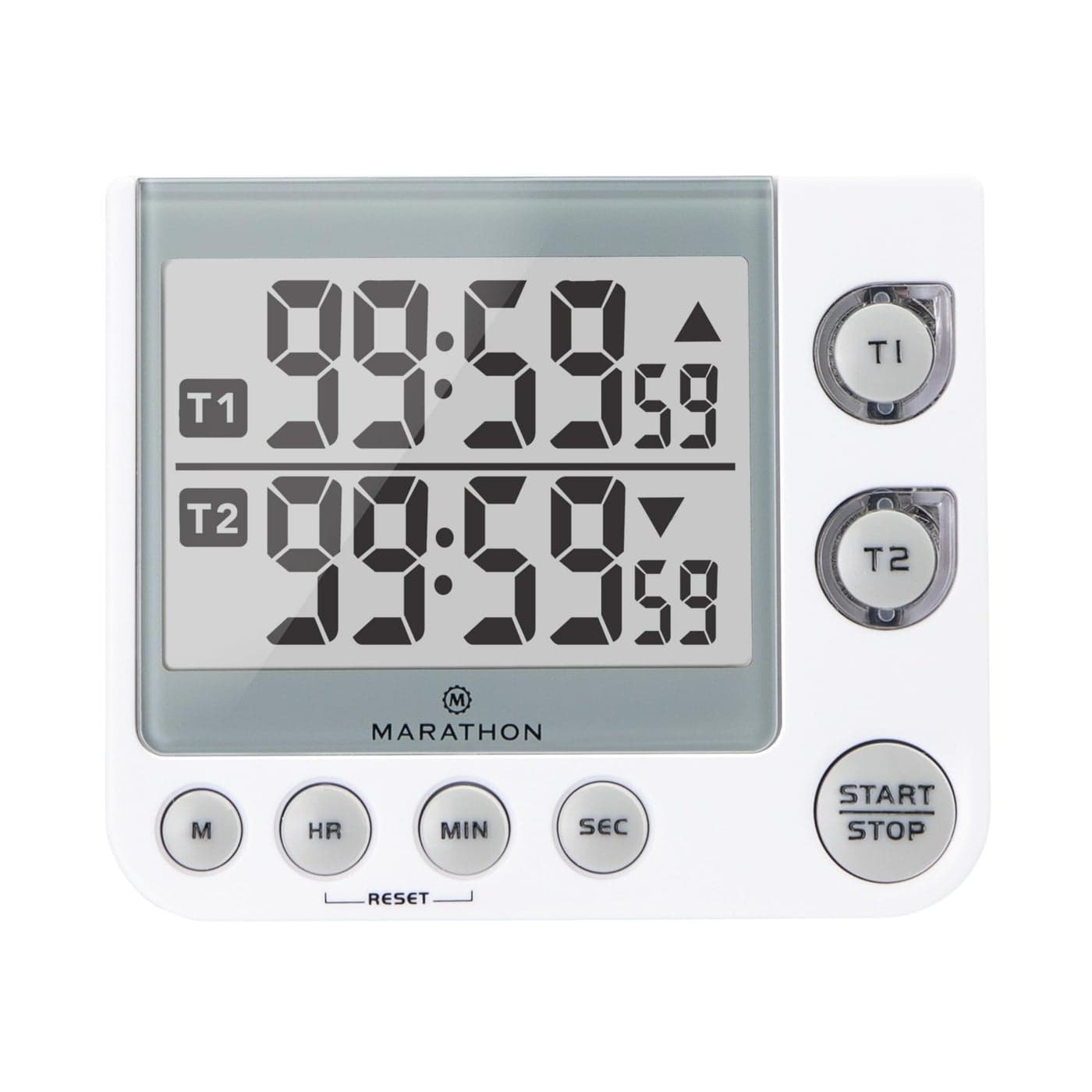 Marathon 100 Hour Dual Digital Timer White Large EasytoRead LCD Display Loud Ring Alarm 2 AAA Batteries Included