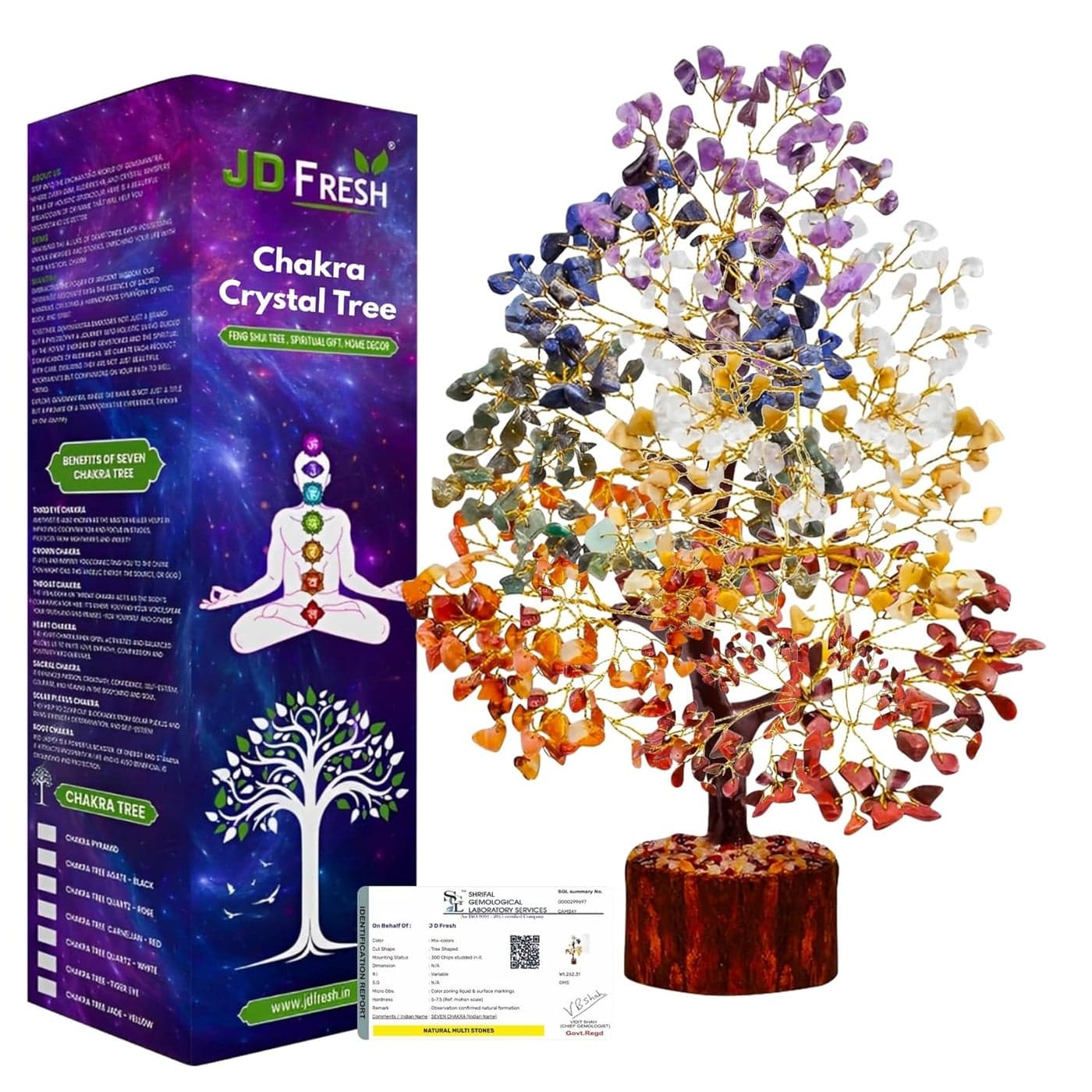 JD FRESH 300 Beads Crystal Tree7 Chakra Crystal TreeShowpiece Good Luck and Positive EnergyShowpiece for Living RoomNatural Healing Gemstones Money TreeLucky Tree for Good Luck Multicolor