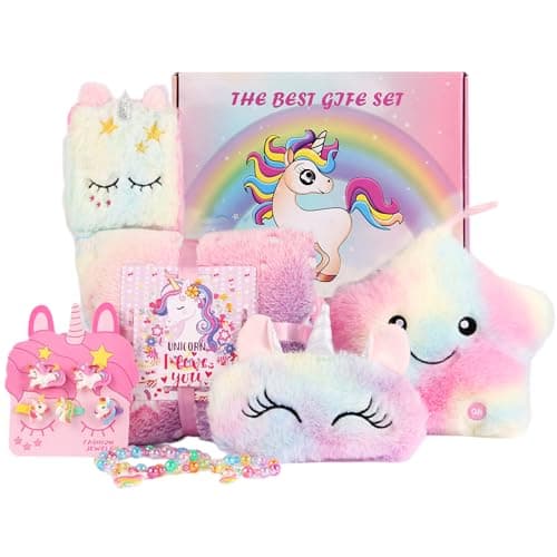 FIIOEOY Unicorn Gift Box for Girls Age 68 Unicorn Plush Toy Set with Glow in The Dark Blanket Light Up Star Pillow Eye Mask Crossbody Bag Birthday Gifts for Daughter Niece