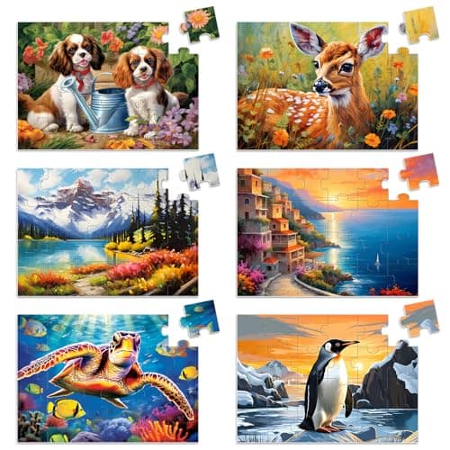 6 Pack Large Piece Puzzles for Seniors 24 Piece Dementia Puzzles for Elderly Penguin Sea Turtle Deer Jigsaw Puzzle Alzheimers Dementia Products Products for Adult Cognitive Gifts Toy for Men Women