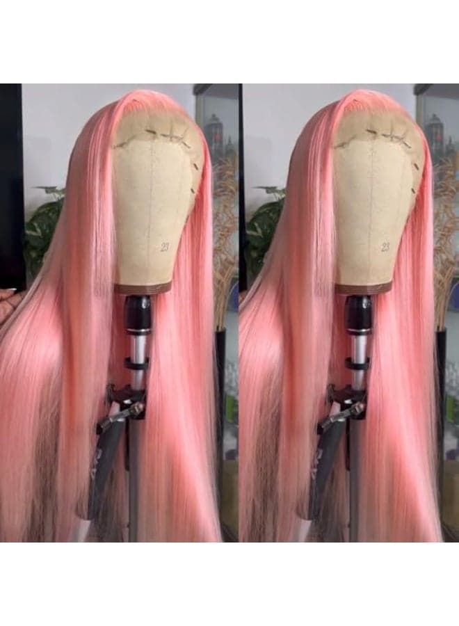 Missyvan 13X6 Pink Lace Front Wigs Long Silk Straight Baby Pink Hair Wigs Glueless Synthetic Hair Light Pink Heat Resistant Fiber Natural Hairline