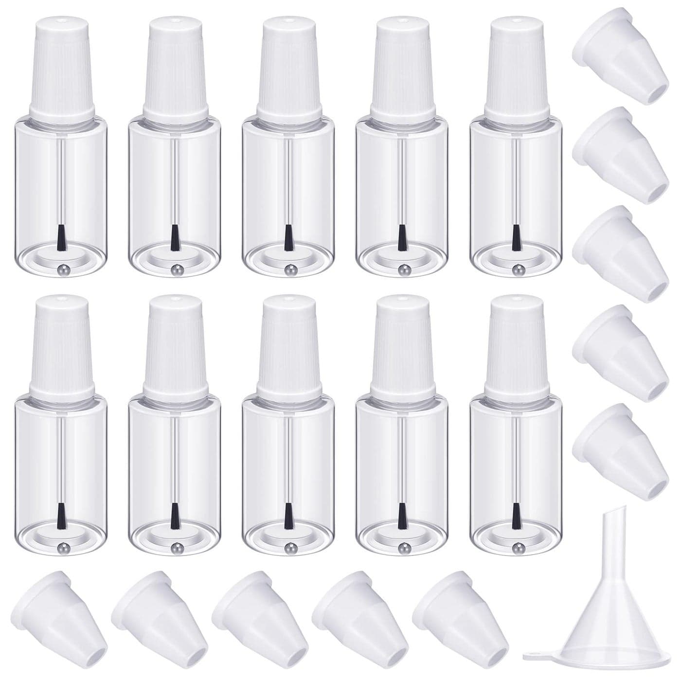 Irenare 10 Pcs Refillable Empty Nail Polish Bottles with Brush Mixing Marble Conservation Insert and Brush Top Plastic Nail Polish Container Clear 20 ml