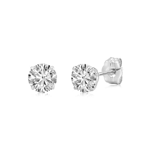 14k White Gold Solitaire Round Cubic Zirconia Stud Earrings with Gold butterfly Pushbacks (4mm)…