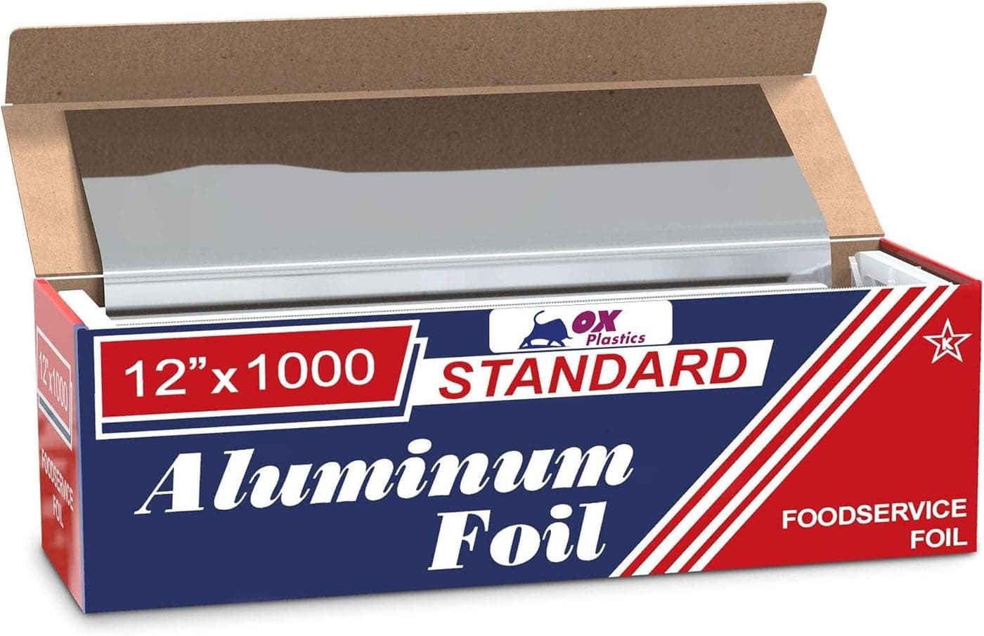 Ox Plastics Standard Premium Aluminum Foil 12x1000 Feet Long Industrial Size and Strength Commercial Grade Length Foil Wrap for Food Service Industry and Home Use Strong Silver 1 Pack