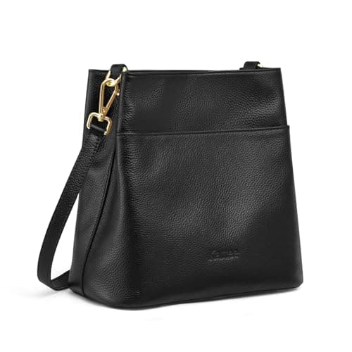 Kattee Leather Handbags for Women, Soft Shoulder Tote Bucket Bags Crossbody Purses with 2 Straps Black